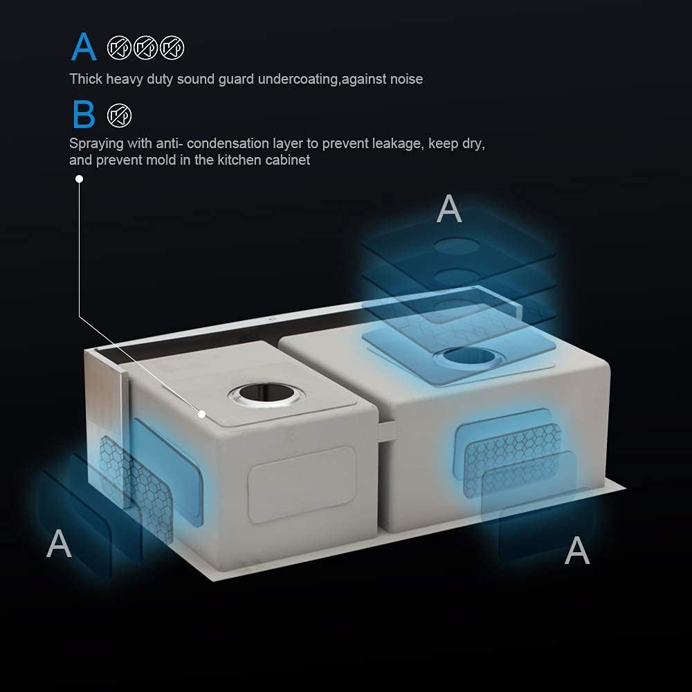 Lordear 36 Inch Double Bowl Farmhouse Kitchen Sink 36"x20-3/4"x10" Double Basin Undermount Farmhouse Kitchen Sinks 60/40 Apron Front 16 Gauge Farm Sinks