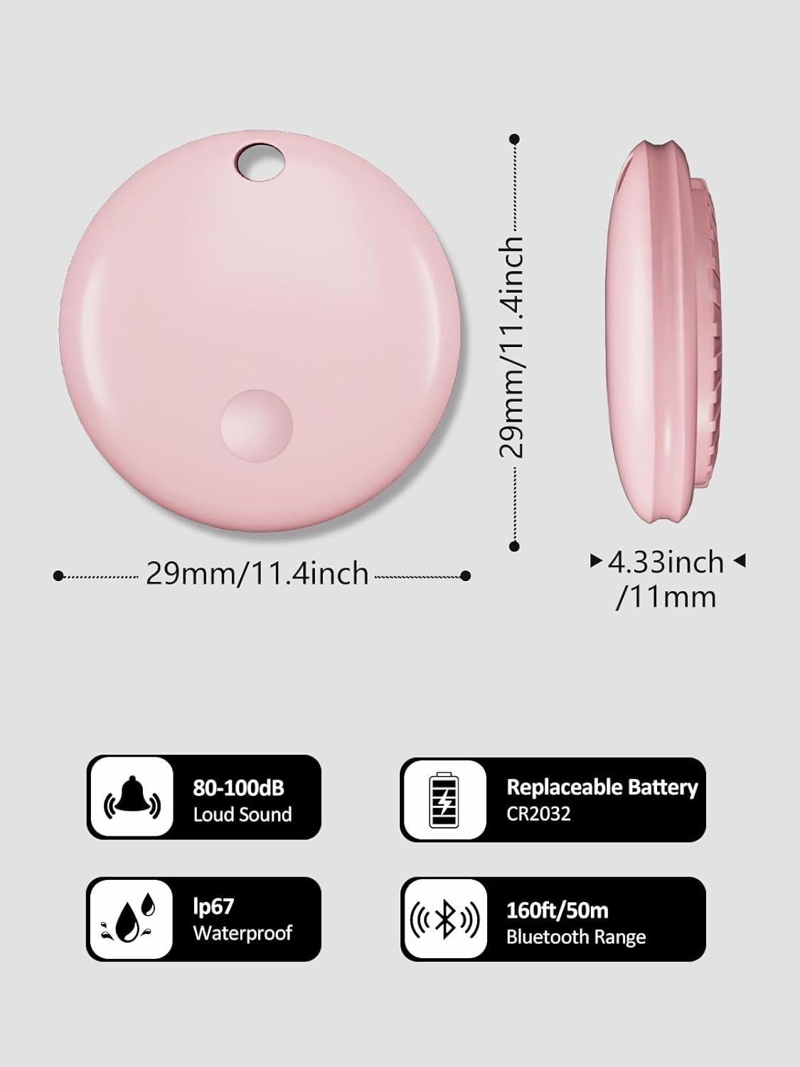 Tracker Tags, Item Finder Work with Apple Find My (iOS Only), Tracking Device Locator Smart Tag for Luggage, Keys, Wallet, Bike, Pets, Bags (Pink, 1 Pack)