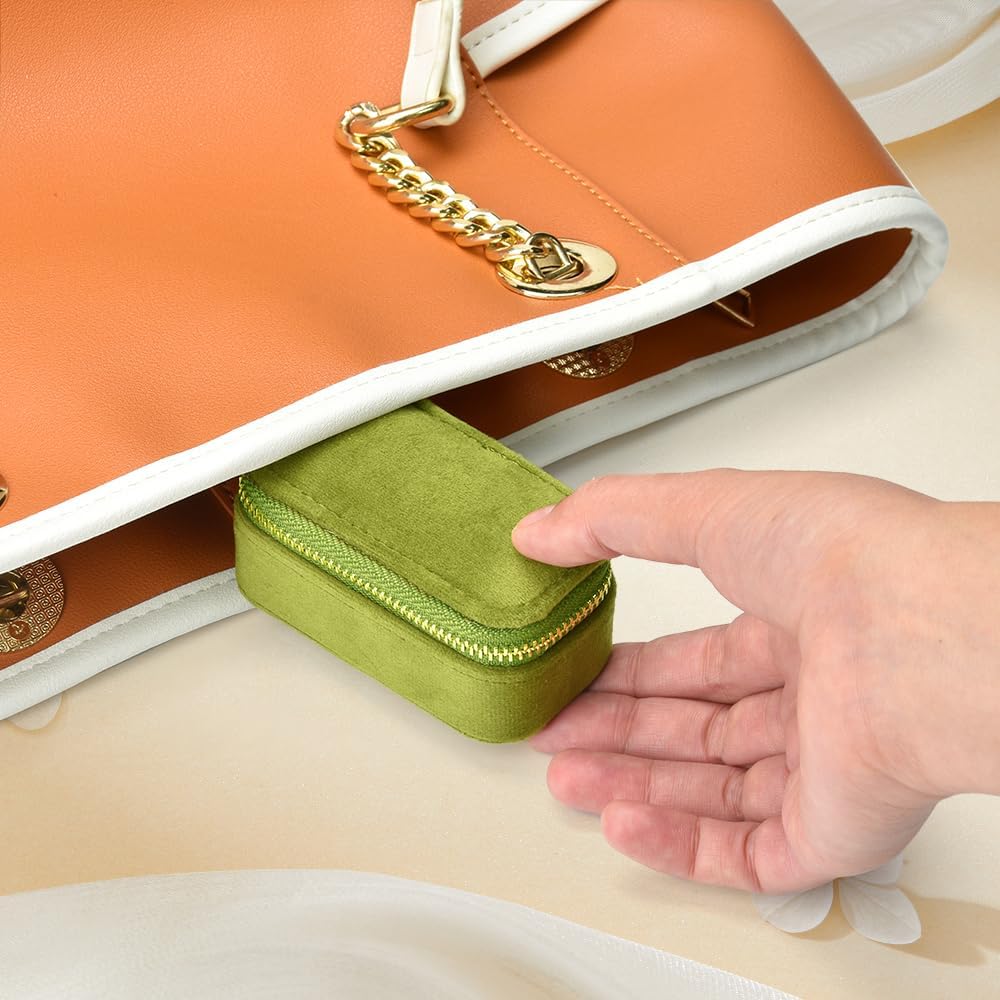 Small Travel Jewelry Case, Mini Tiny Plush Velvet Jewelry Box for Women and Girls, Pocket Size Jewelry holder organizer for Rings Earrings and Small Items(Lime Green)