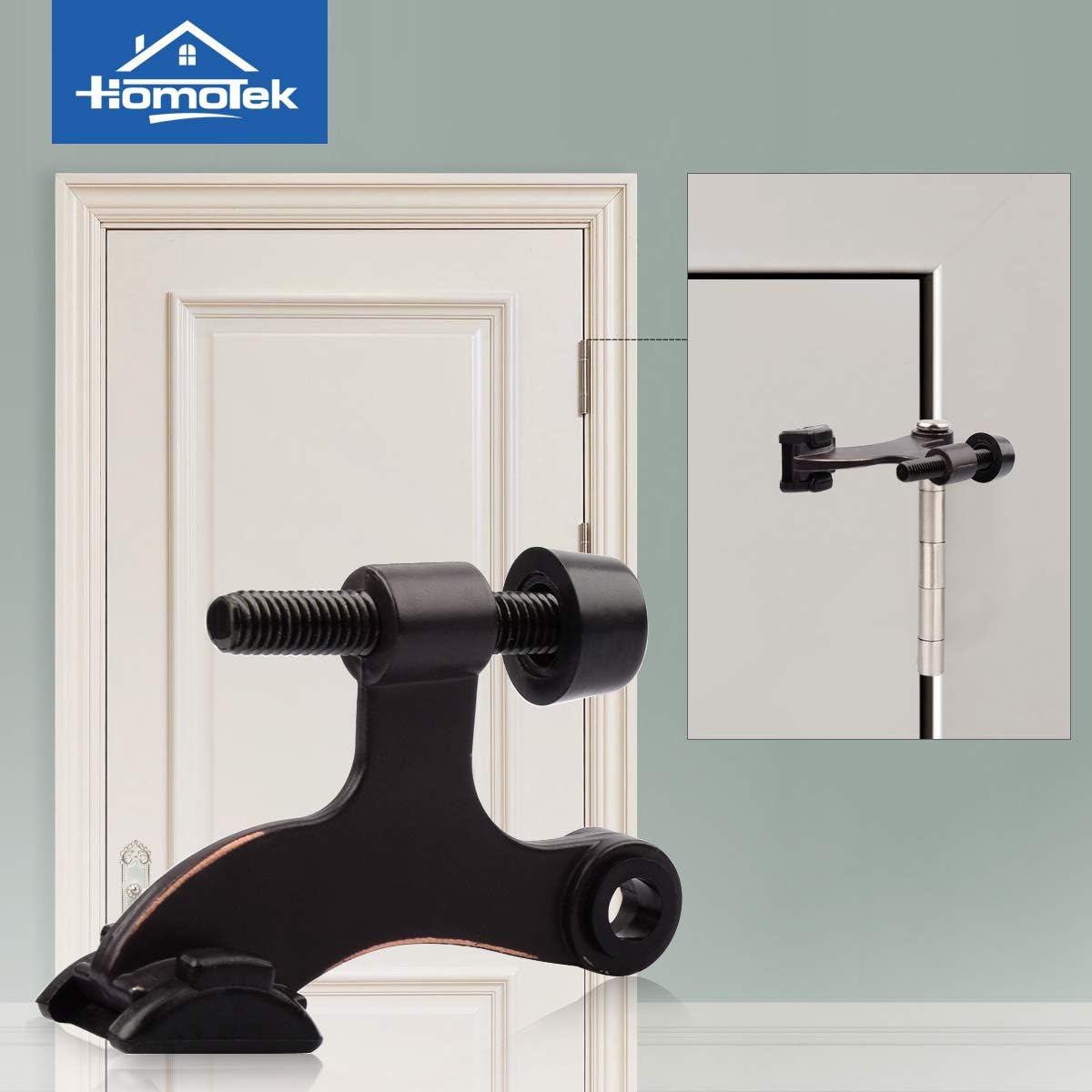 HOMOTEK 8 Pack Hinge Pin Oil Rubbed Bronze Door Stopper,Adjustable Deluxe Heavy Duty Door Stopper 2-1/2"x1-3/4”,with Black Rubber Bumper Tips