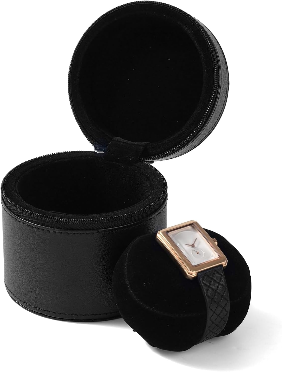 Oirlv Luxury Leather Watch Travel Case Single Watch Case with Removable Pillow(Black)