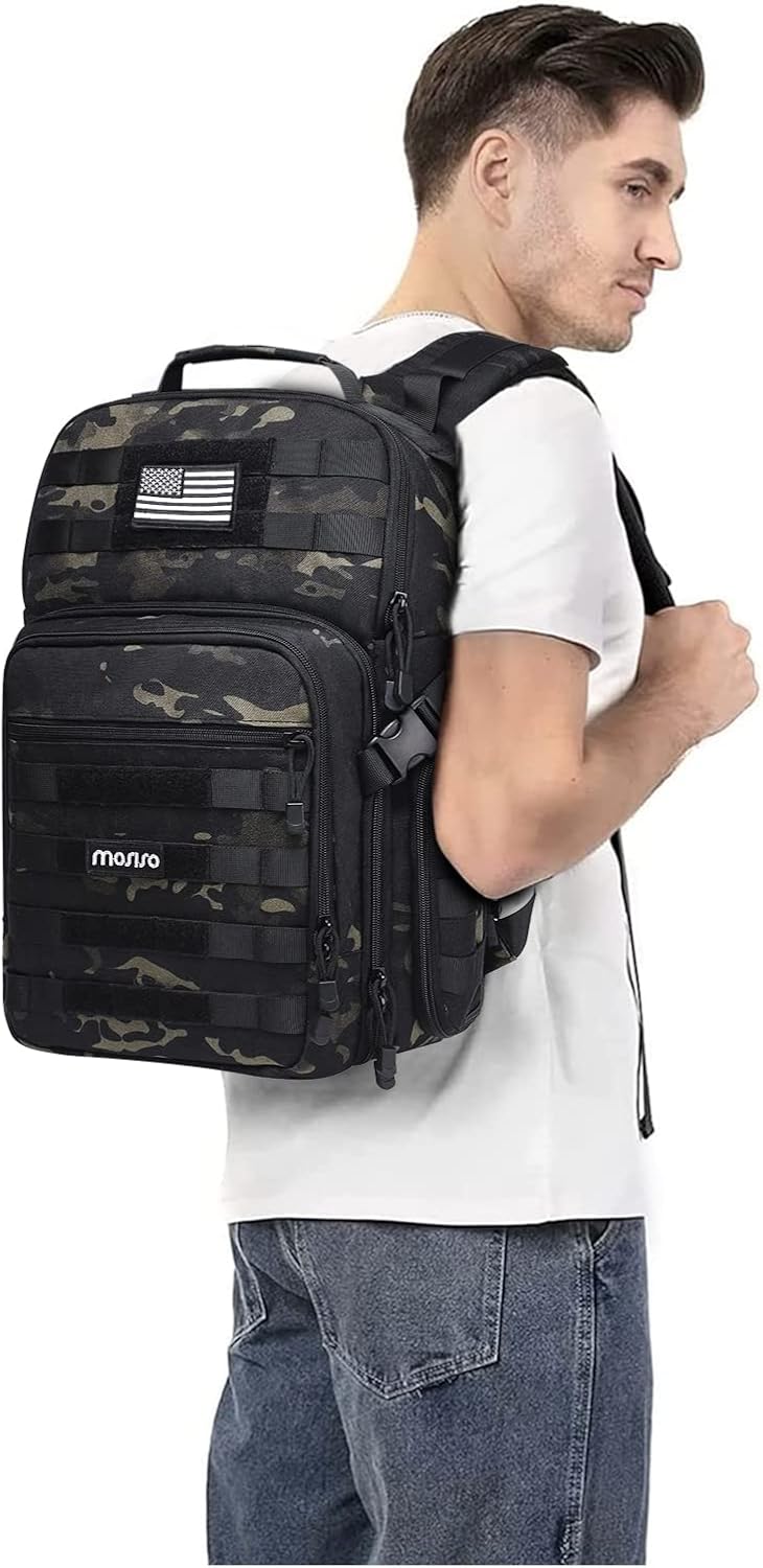 MOSISO Camera Backpack, DSLR/SLR/Mirrorless Photography Tactical Camera Bag Case with Tripod Holder & 15-16 inch Laptop Compartment & USA Flag Compatible with Canon/Nikon/Sony, Night Camouflage