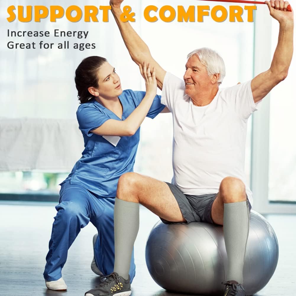 CASMON 2 Pairs Zipper Compression Socks for Women & Men, 15-20 mmHg Closed Toe Knee High Support Sock with Zipper for Varicose Vein Edema