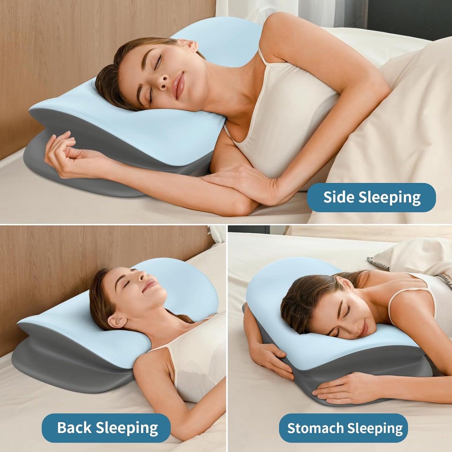 Cervical Neck Pillow for Pain Relief - Ergonomic Memory Foam Contour Pillows for Side, Back & Stomach Sleepers, Cervical Pillow for Neck Support Sleeping with Breathable Cover