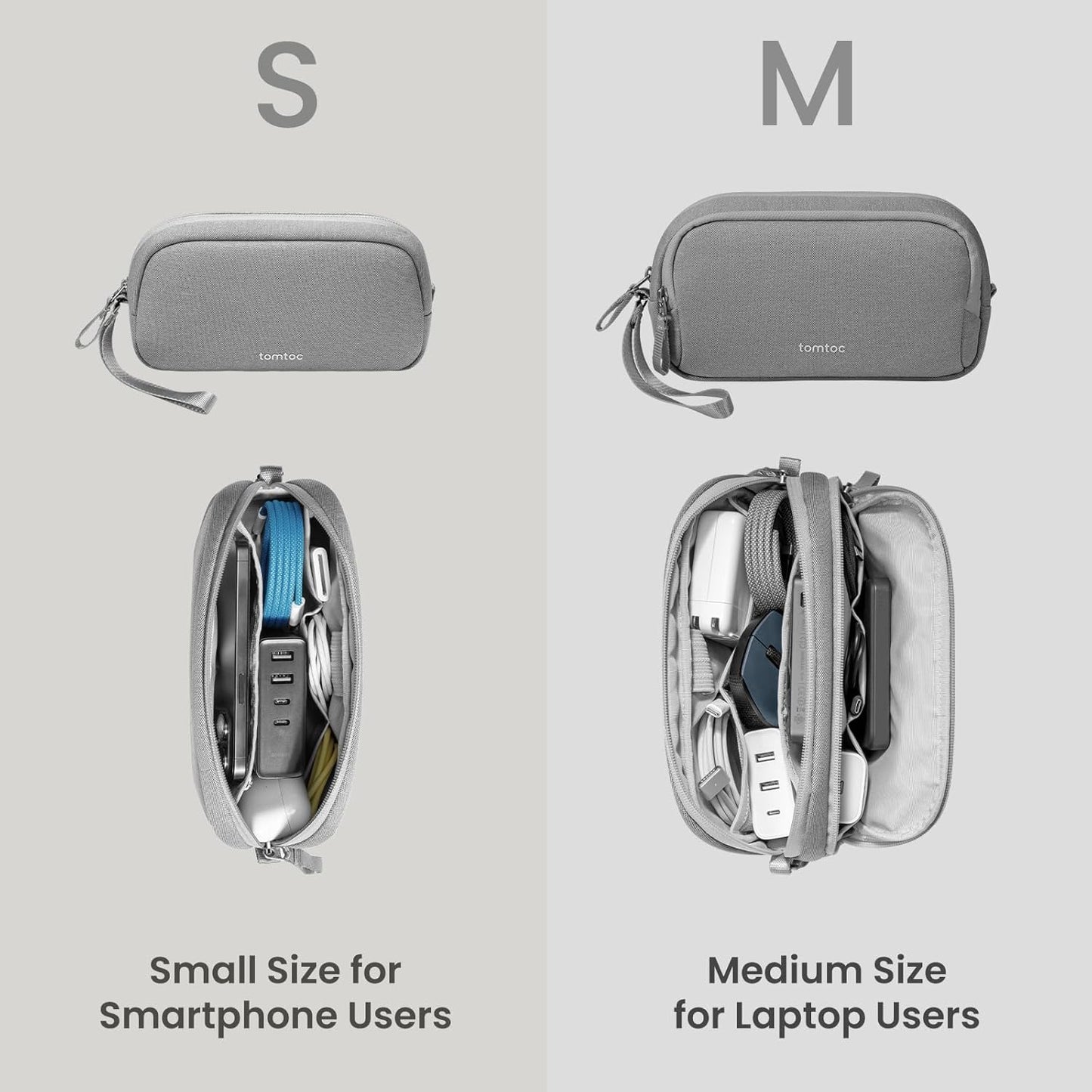 tomtoc Electronic Organizer Travel Case, Water Resistant Dual Compartment Tech Pouch Cable Organization Storage Bag for Charger, Cord, Phone, Hard Drive, Power Bank, Accessories Travel Essentials