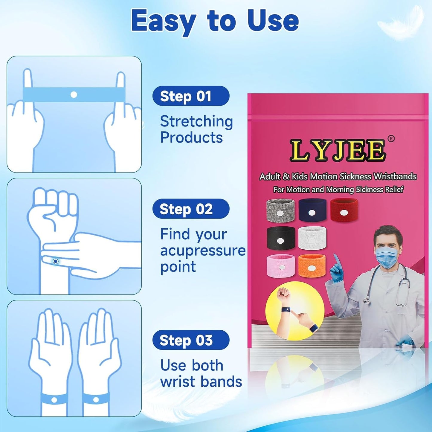 LYJEE Motion Sickness Bracelets for Adults and Kids Motion Sickness Bands Nausea Relief for Pregnant Women Acupressure Nausea Relief for Car, Sea, Air Sickness