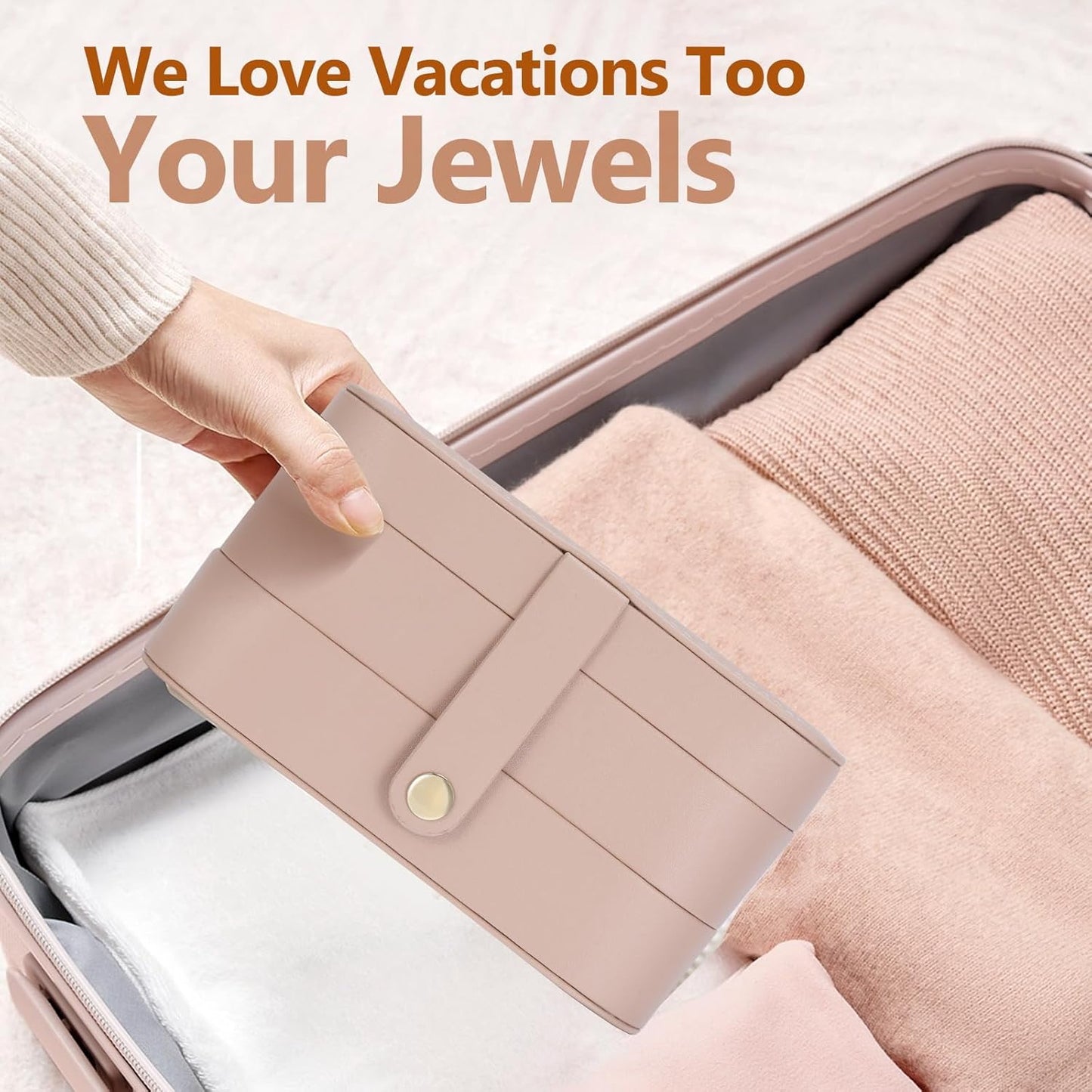 Travel Jewelry Case with LED Lighted Mirror, Personalized Birthday Gifts for Women Girls Kids, 2-Layer Portable Travel Jewelry Organizer, Travel Essentials (Autumn Apricot)