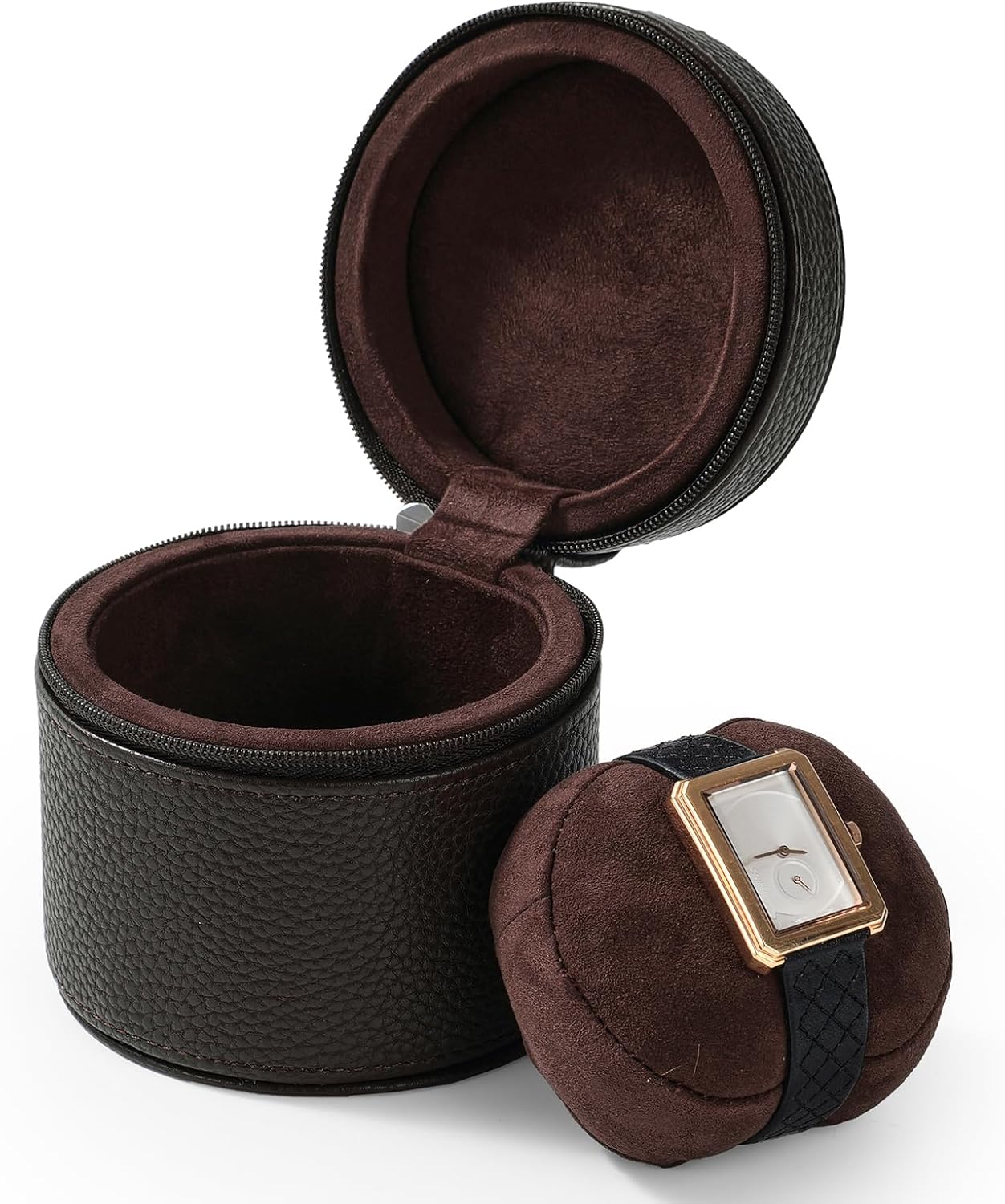 Oirlv Luxury Leather Watch Travel Case Single Watch Case with Removable Pillow(Brown)