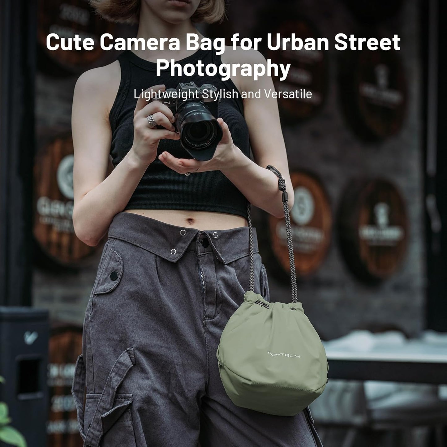 PGYTECH OneGo Small Camera Bag, Cute Drawstring Camera Pouch Handbag Compatible with Mirrorless Cameras/Nikon/Canon/Sony/Fujifilm, for Instax/Action Cameras, Yellow