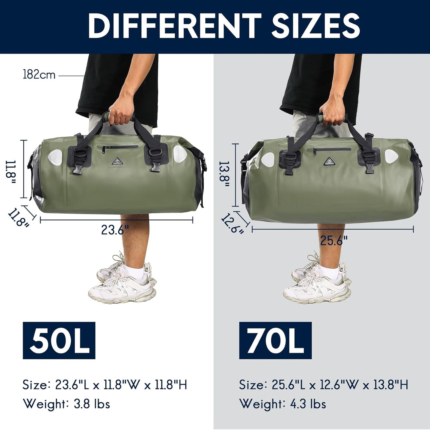 Haimont Waterproof Duffel Bag Roll-top Dry Duffel Bag with Quick-fixed Straps for Motorcycling, Rafting, Boating, SUP, Kayaking, Travel, 50L/70L