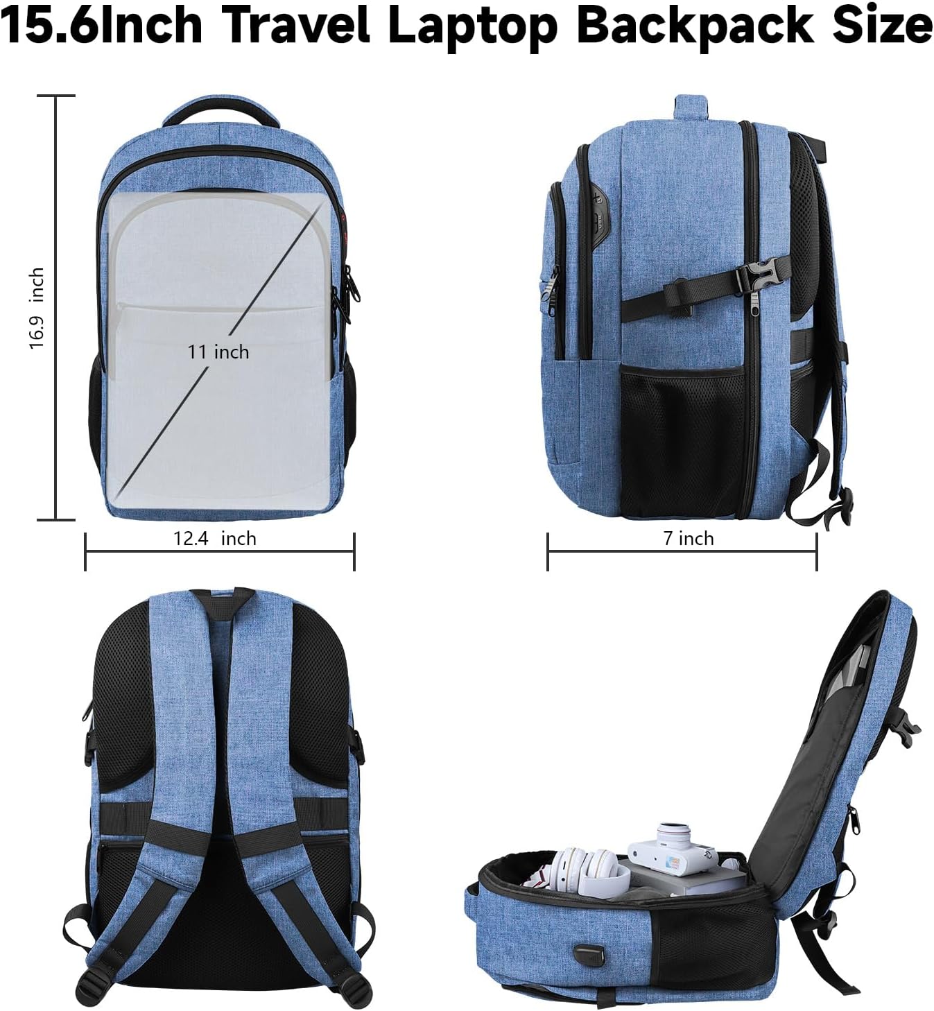 Lapsouno Travel Laptop Backpack, Travel Backpack, TSA Laptop Backpack, 15.6 inch Bag with USB Port, TSA Friendly Water Resistant College School Business Computer Bag Backpack Men Women, Blue