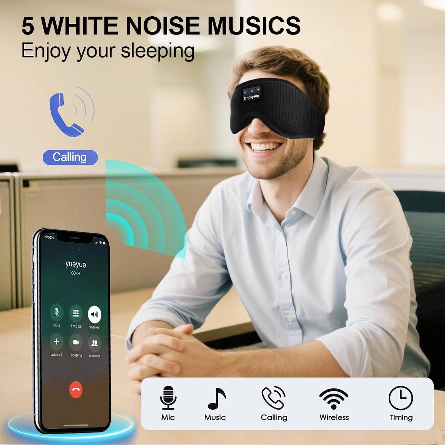 Sleep Headphones, Sleep Mask Bluetooth Wireless Music Eye Mask, Sleeping Mask for Side Sleepers Sleep Mask with 3D Bluetooth Headphones Ultra-Thin Stereo Speakers Perfect for Sleeping (Black)