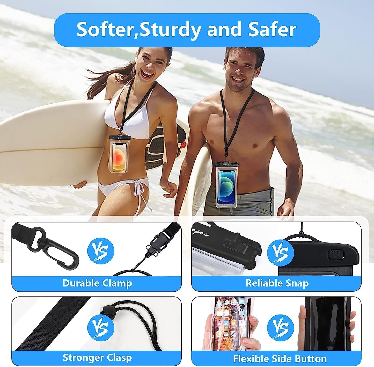 Waterproof Phone Pouch Bag - 7.5in Waterproof Phone Case for Beach Travel Must Haves, IPX8 Dry Bag with Lanyard for iPhone 16 15 Pro Max Galaxy S24+ S23 Pixel 8a, Cruise Essentials