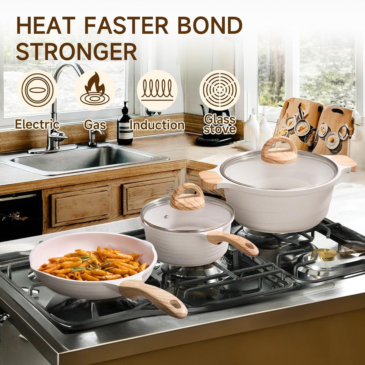 JEETEE 23pcs Pots and Pans Set Non Stick, White Cookware Sets for Kitchen, w/Frying Pans, Saucepans, Sauté & Griddle & Crepe Pan, Induction Cooking Pots (PFOA/PFAS Free)