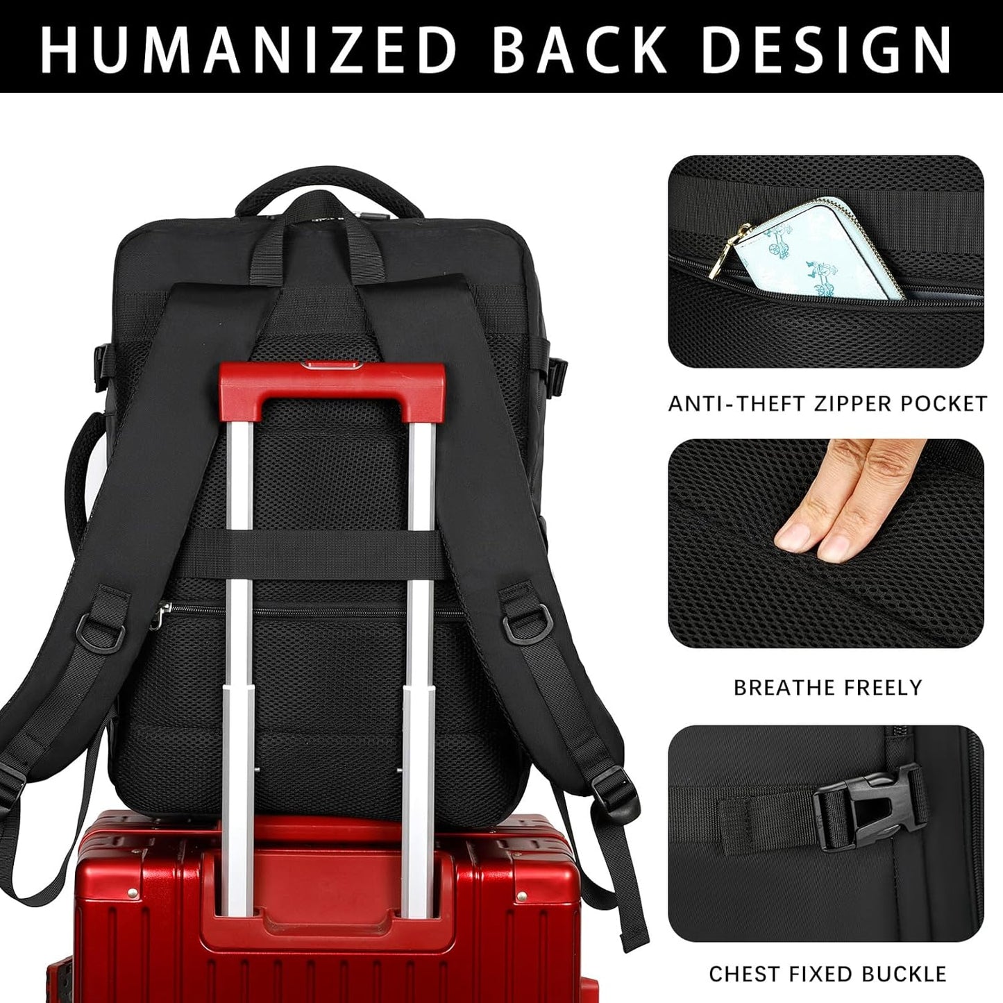 Sowaovut Travel Laptop Backpack, Extra Large High School College Backpacks, Flight Approved Daypack Business Bag Fit 17.3 inch Laptop for Men Women (Black)