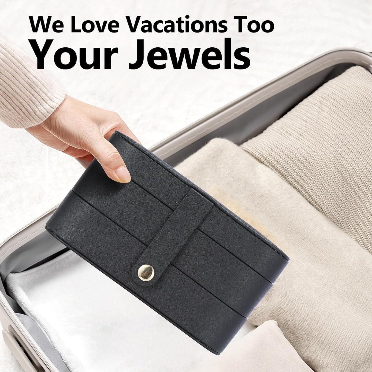 Travel Jewelry Case with LED Lighted Mirror, Portable Travel Jewelry Organizer, 2-Layer Jewelry Box for Earrings Necklace Bracelet Rings, Birthday Gifts for Women Girls Kids (Black)