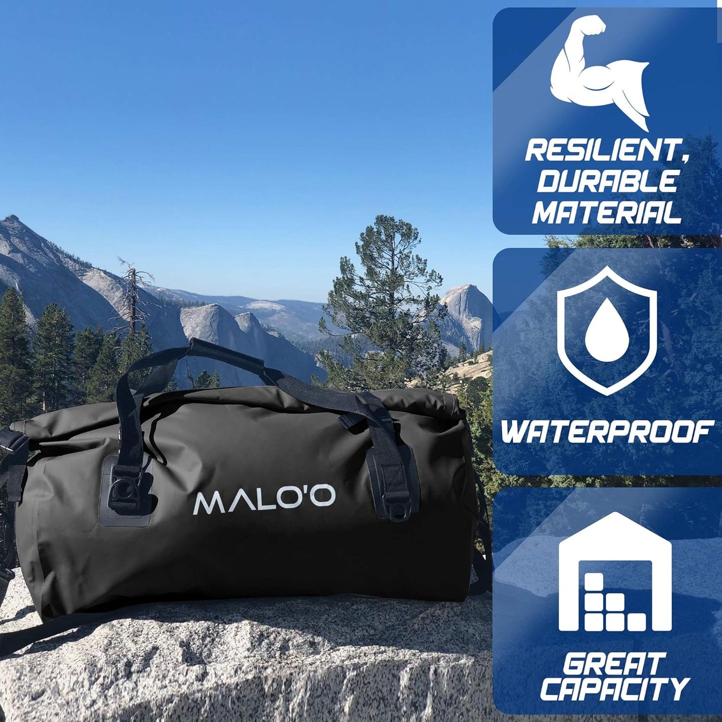 Malo'o Waterproof Dry Bag Duffel 40L/60L/100L, Roll Top Duffel Keeps Gear Dry for Kayaking, Rafting, Boating, Swimming, Camping, Hiking, Beach, Fishing - Internal & External Pockets