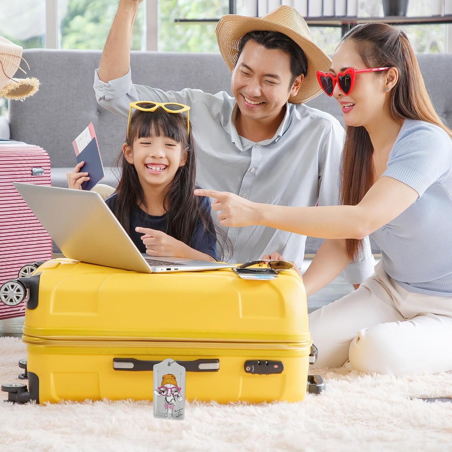 Funny Giraffe 2 Pack Luggage Tag for Suitcase, Cute Unique Leather Bag Tags Identifiers Privacy Cover ID Label with Durable Steel Loop for Women Men Kids Girls Travel