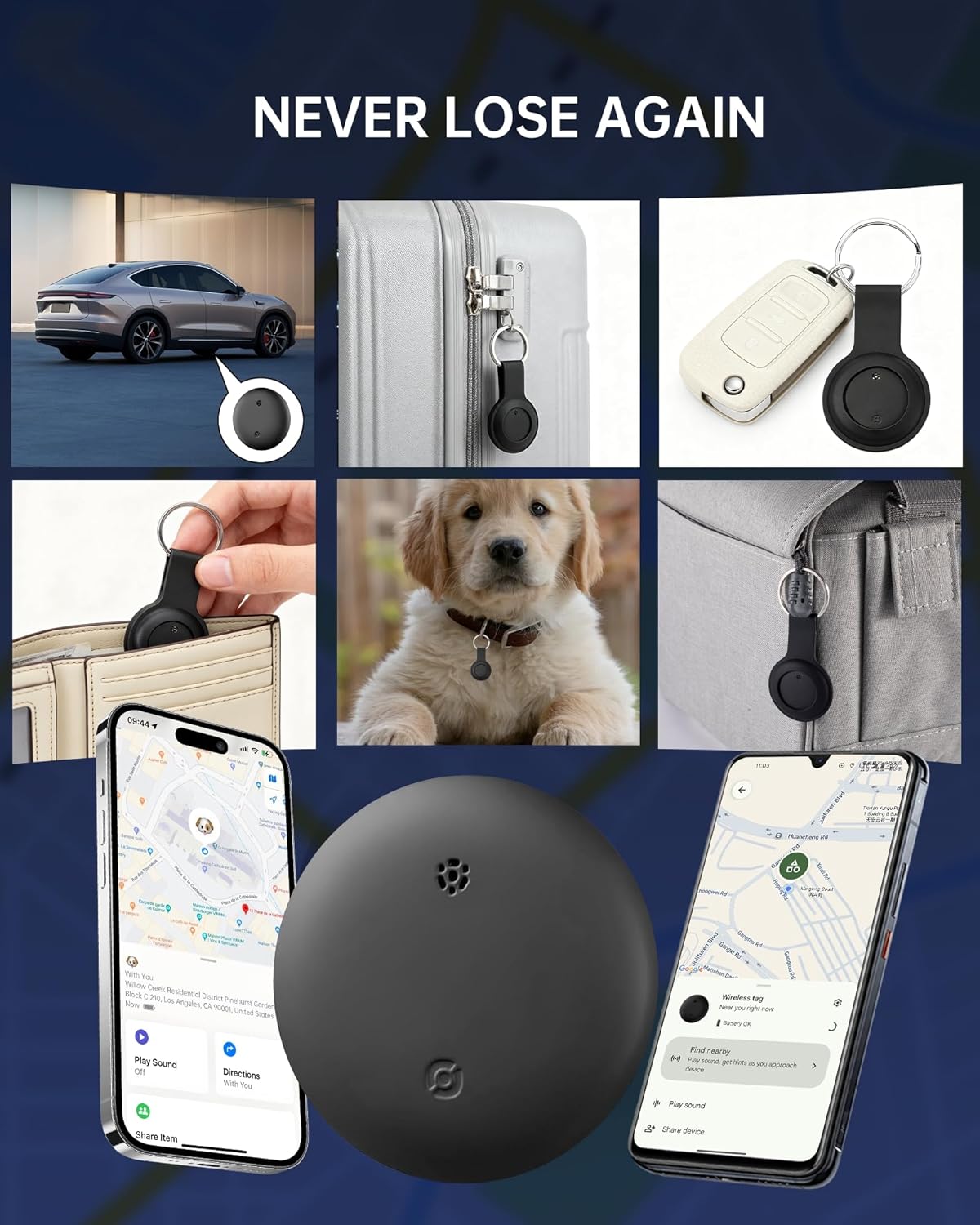 Bluetooth Tracker for AirTag with Keychain, Dual System Air Tracker Tag-for iOS & Android, Smart Tags Anti-Lost Tags, Waterproof Item Finder, Worldwide Smart Location Tag for Keys (Android & iOS)