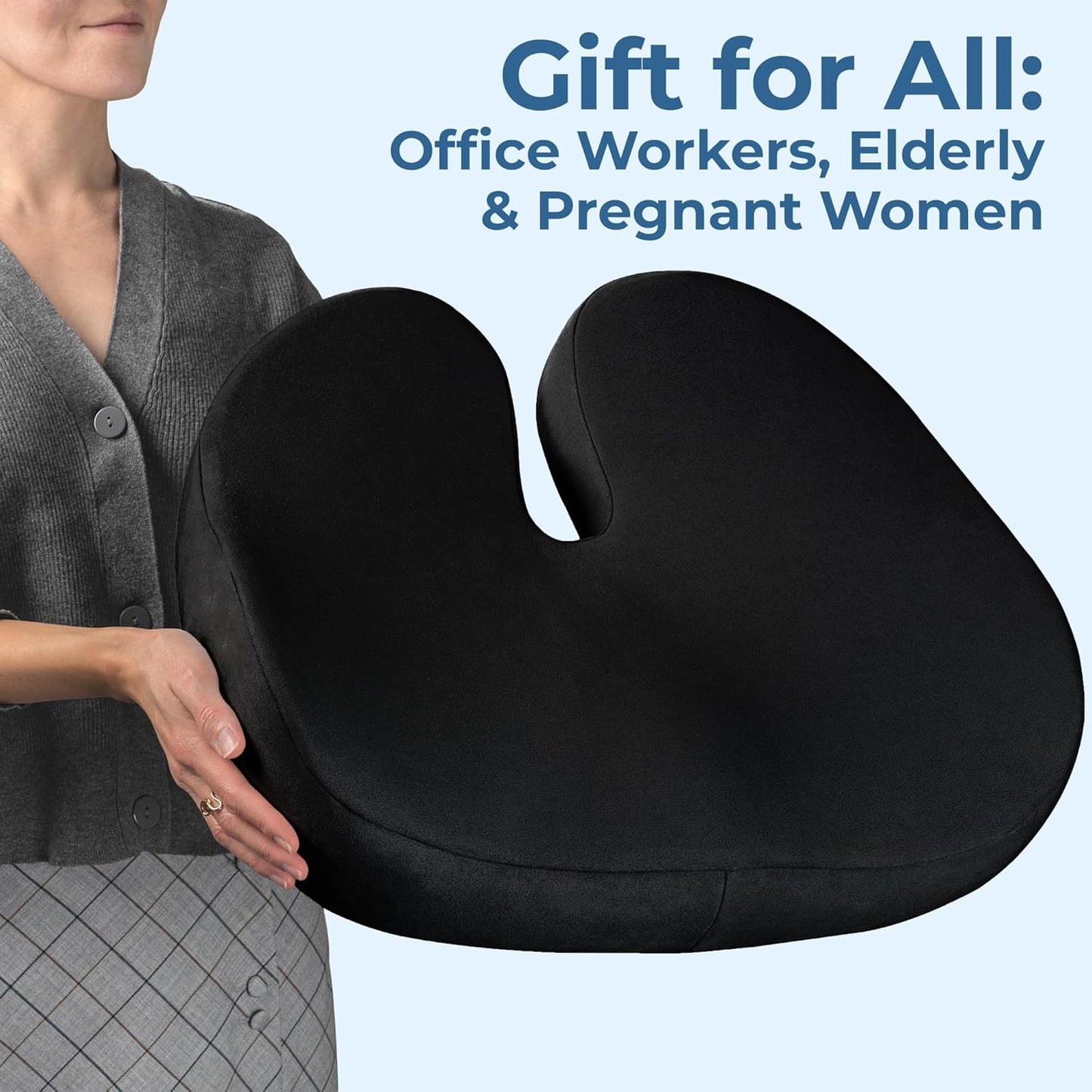 5 STARS UNITED Seat Cushion for Tailbone Pain Relief ā Large Memory Foam Cushion for Coccyx, Hip, Sciatica & Post-Surgery Recovery ā Wheelchair, Car, Desk, Gaming & Office Chairs, Black