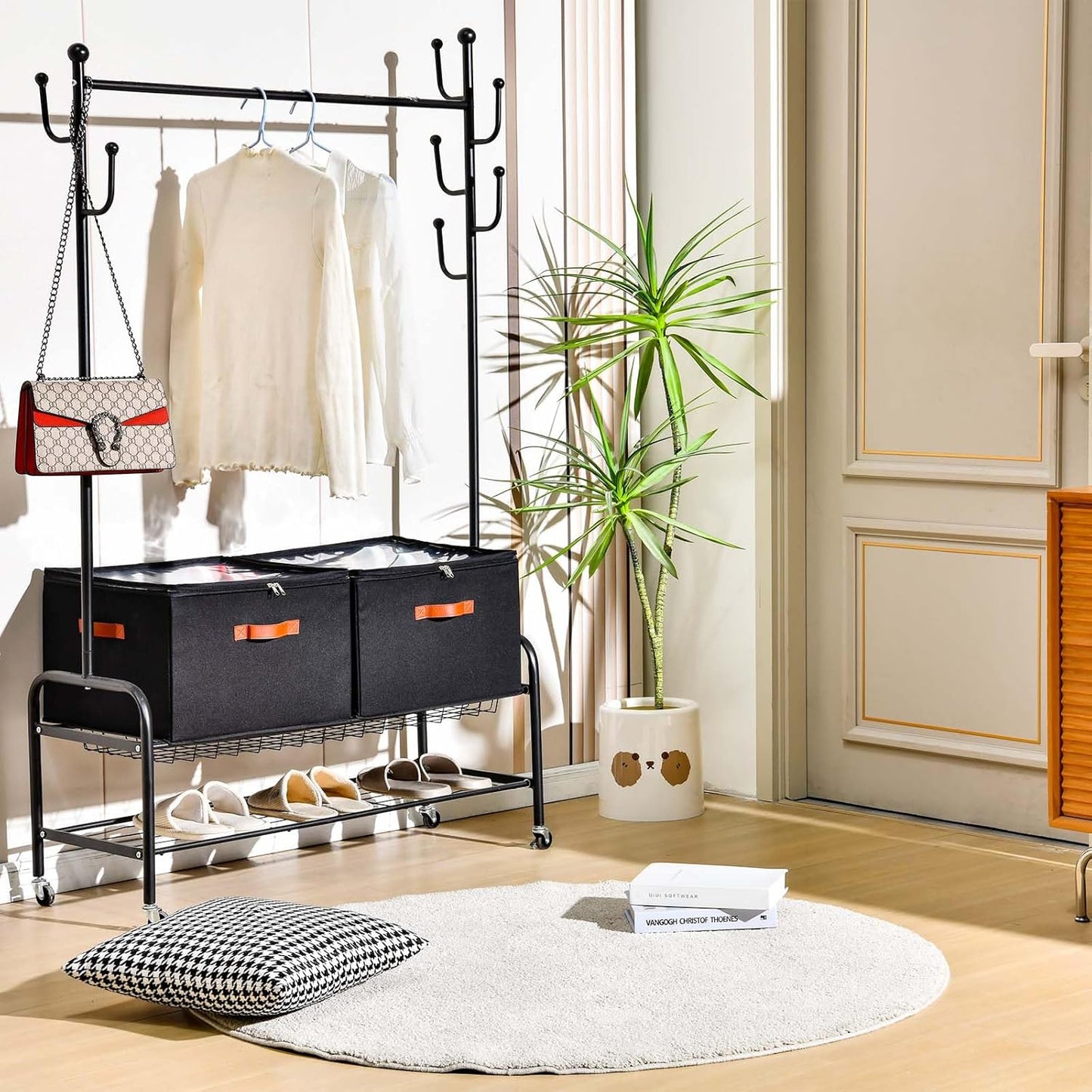 2 Pack Shoe Organizer for Closet, Fits up to 32 Pairs, Adjustable Dividers for Shoe Storage, Space-Saving Shoe Bins and Clear Top, Black