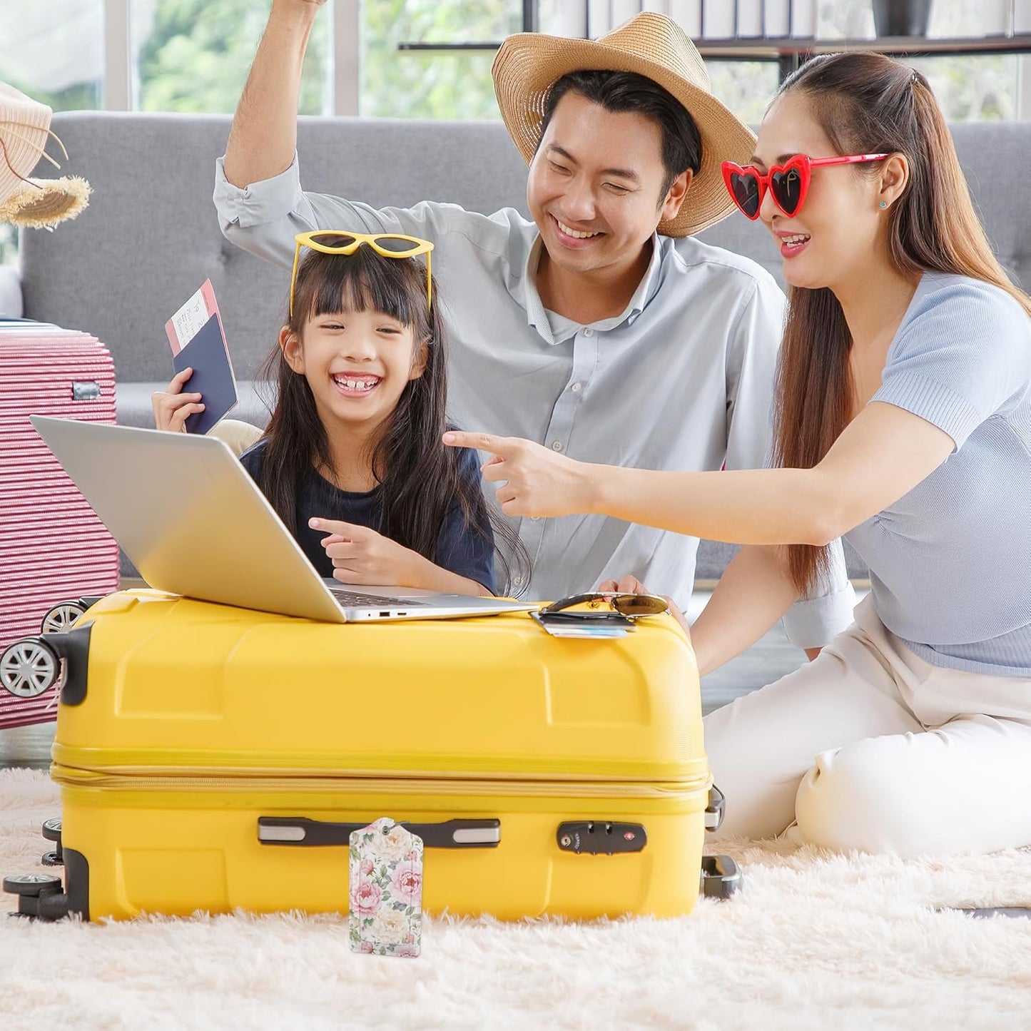 Vintage Beautiful Floral 2 Pack Luggage Tag for Suitcase, Cute Unique Leather Bag Tags Identifiers Privacy Cover ID Label with Durable Steel Loop for Women Men Kids Girls Travel