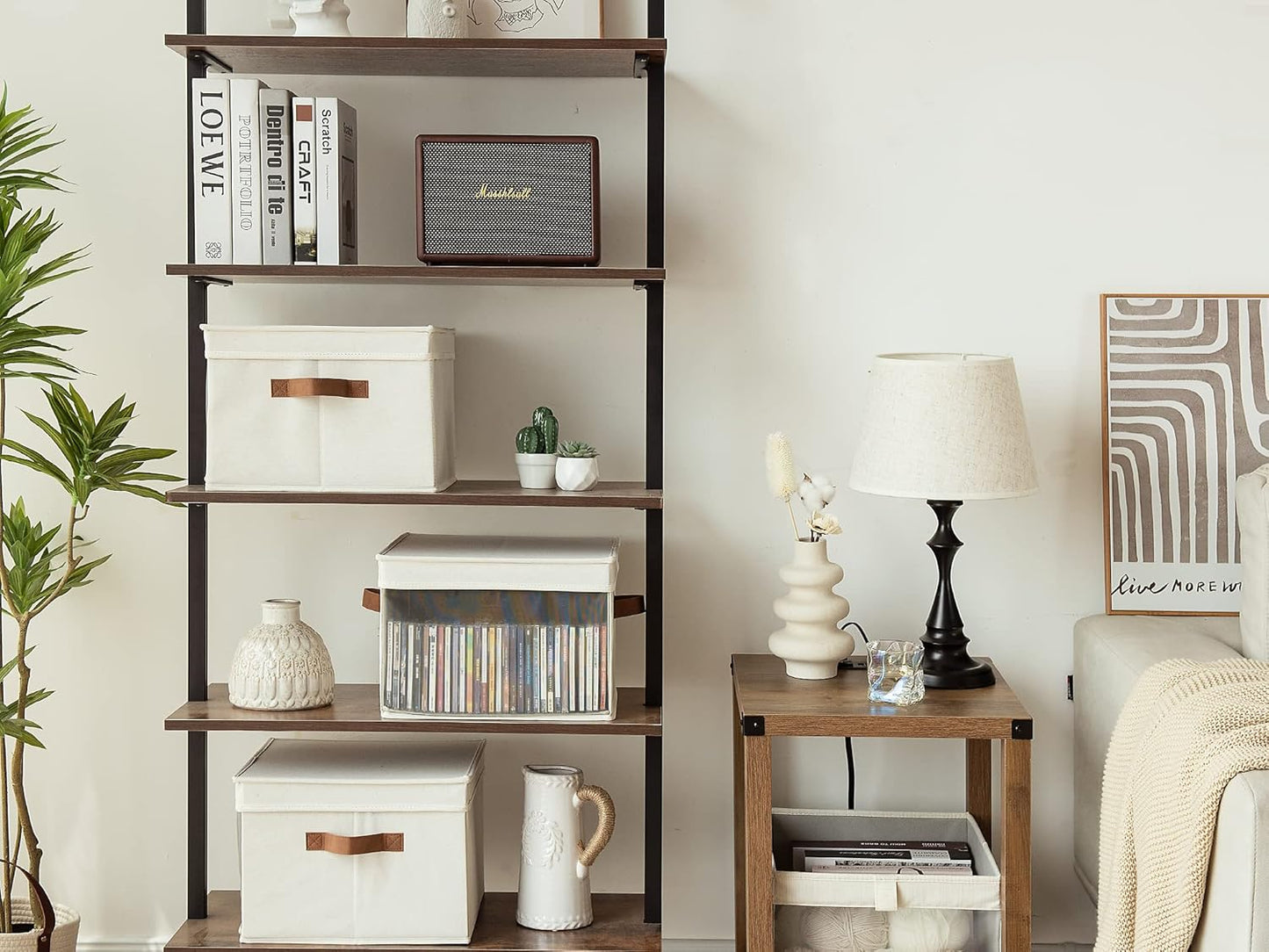 StorageWorks Storage Bins with Lid and Clear Window, Fabric Storage Boxes with Lids, Stackable Basket for Shelves, Closet Organizer and Storage Bins, Beige, Large, 4-Pack