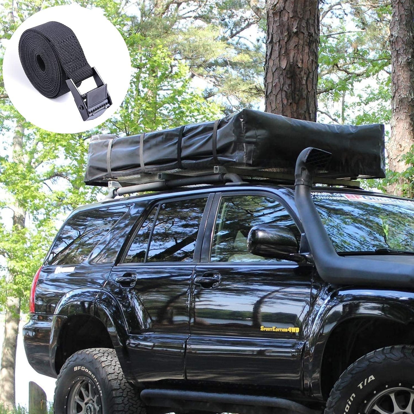 Premium Lashing Nylon Strap - Cam Buckle Tie Down Straps Heavy Duty Secure Straps up to 500 lbs Capacity for Motorcycle,SUP, Kayak, Canoe, Surfboard, Cargo, Boat,Trailer, Moving(1'' x 6.5Ft Black)