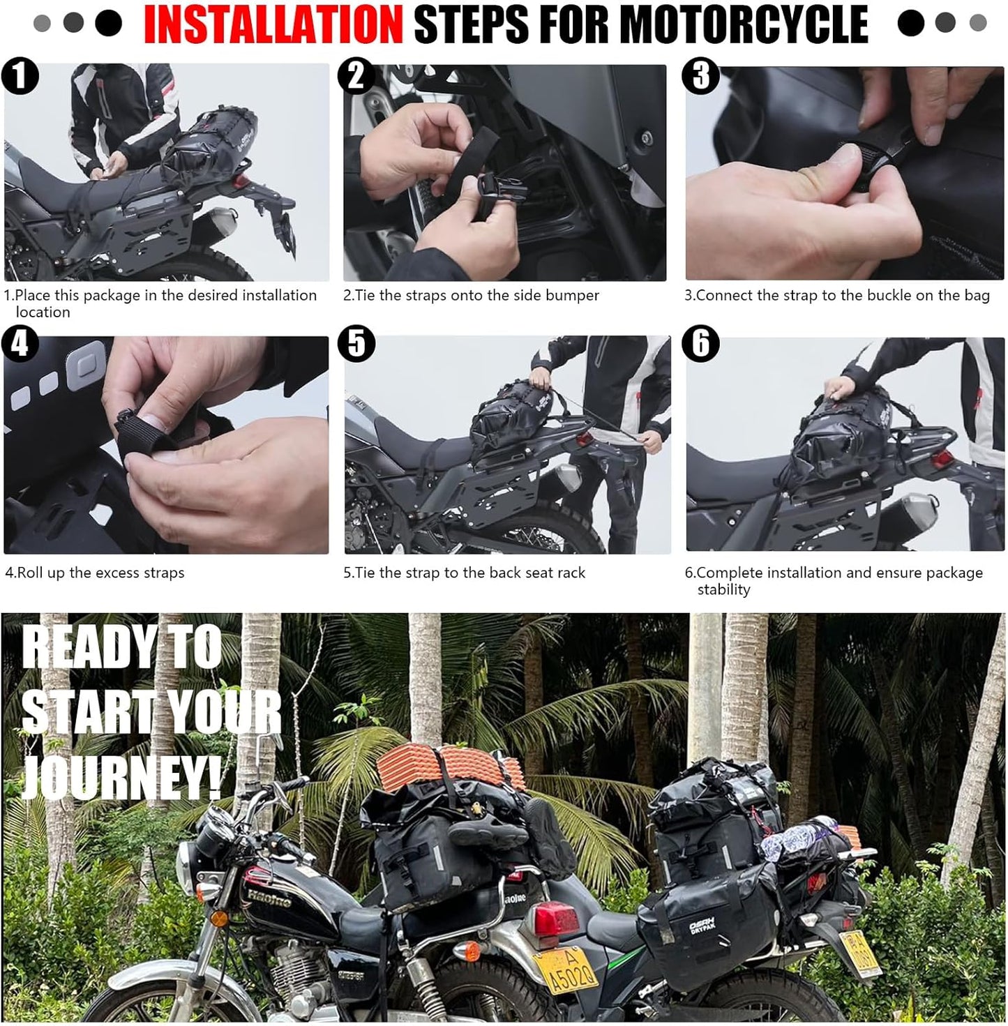 Waterproof Duffel& Luggage Bag - Motorcycle Dry Bag Tail Saddle Bags with Roll Top Closure,Large Storage Space,for Camping, Kayaking, Fishing & Traveling(Green, 20L)