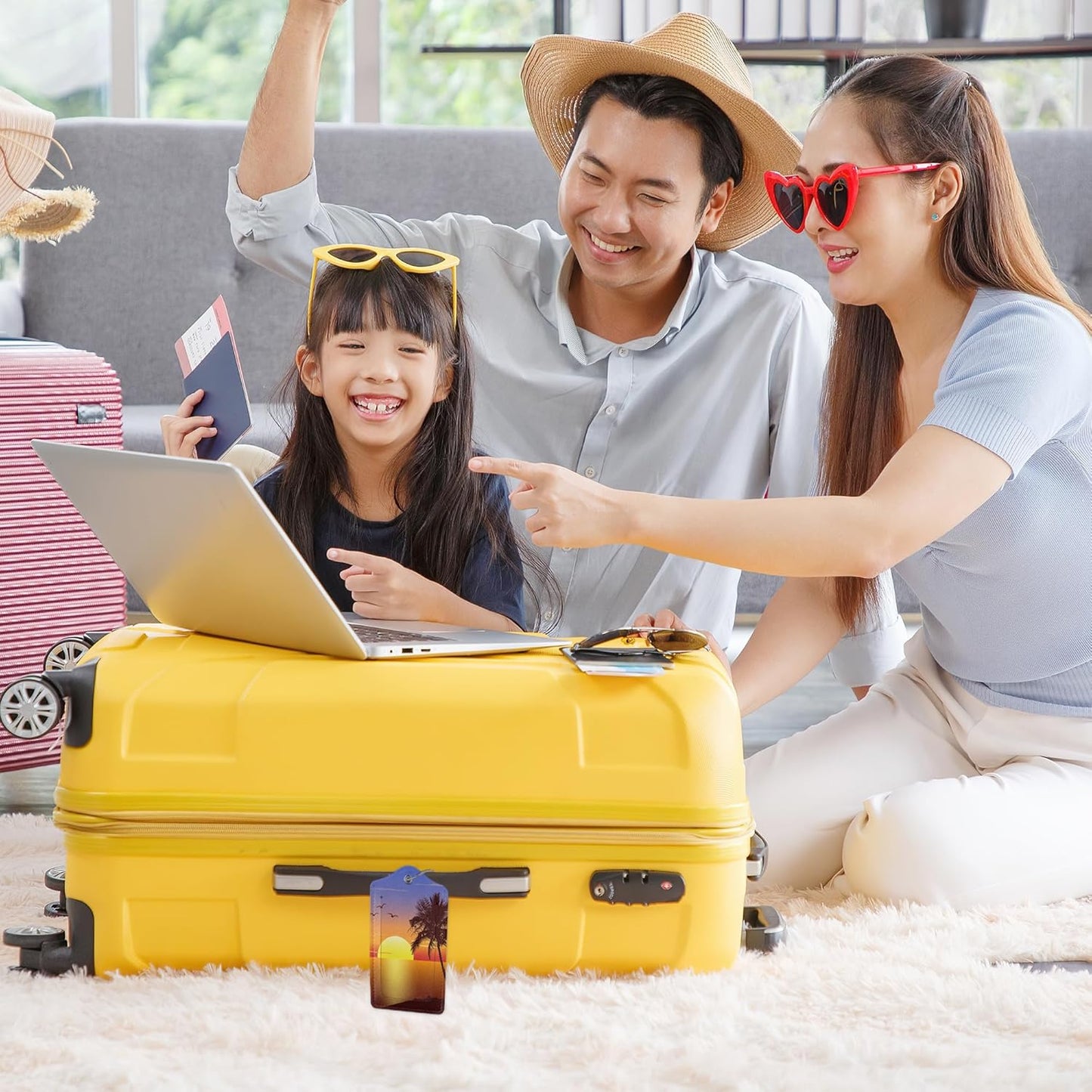 Sunset with Palmtree Silhouette 2 PCS Luggage Tags, Privacy Cover ID Label with Stainless Steel Loop and Address Card for Travel Bag Suitcase