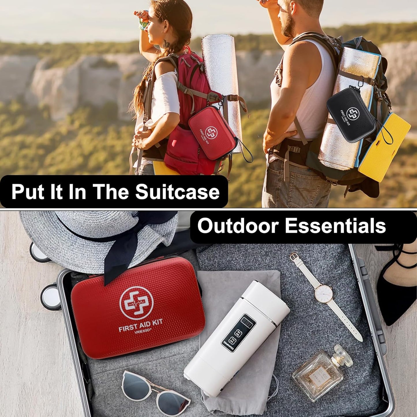 Premium First Aid Kit, 320 Piece Waterproof Hard Shell Eva First Aid Kit for Home, Camping, Cars, Hiking, Travel, Businesses & Outdoor Emergencies - Emergency Medical Kits (Black)