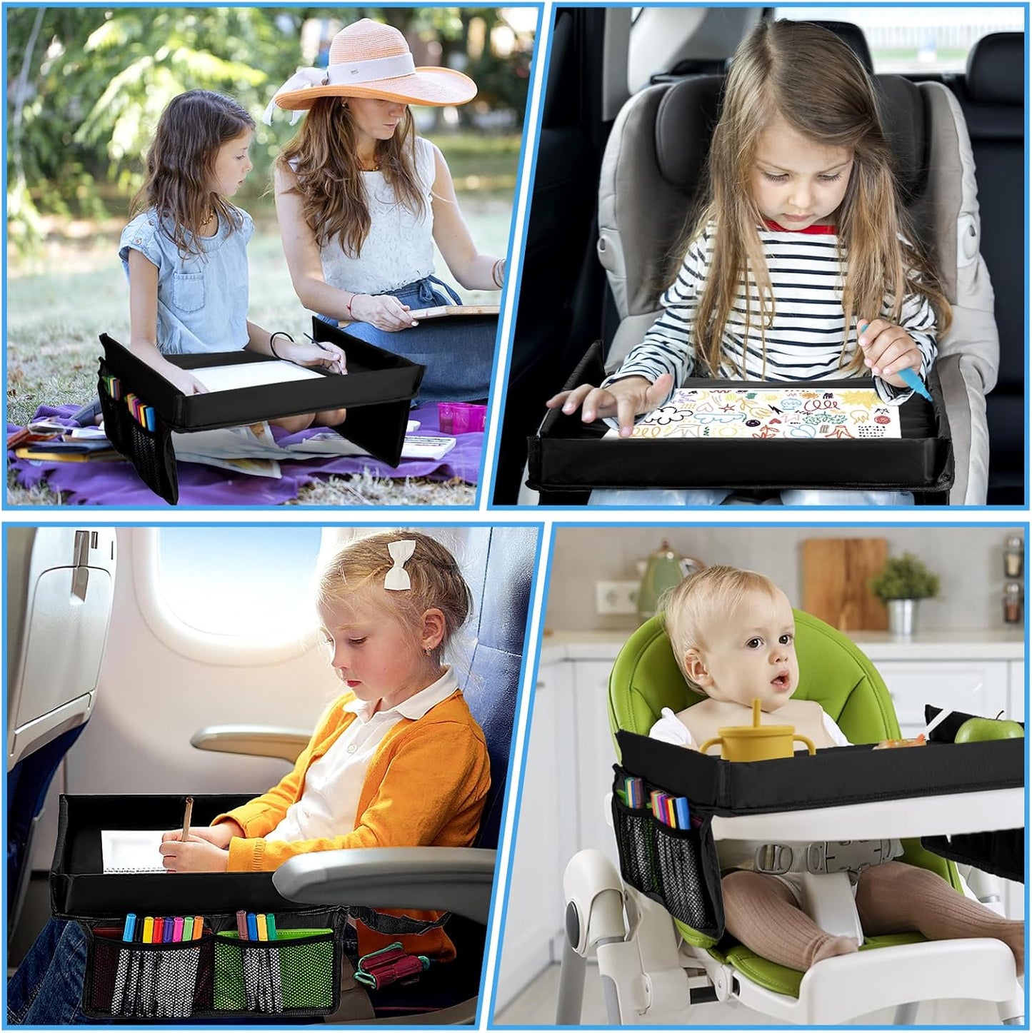 Children Auto Lap Pad - Travel Tray Tablet Holder,Car Seat Lap Tray for Toddlers, Kids,Use on Airplanes, Road Trips, Lap Desk,Tablet Holder and Carry Bag (Black)