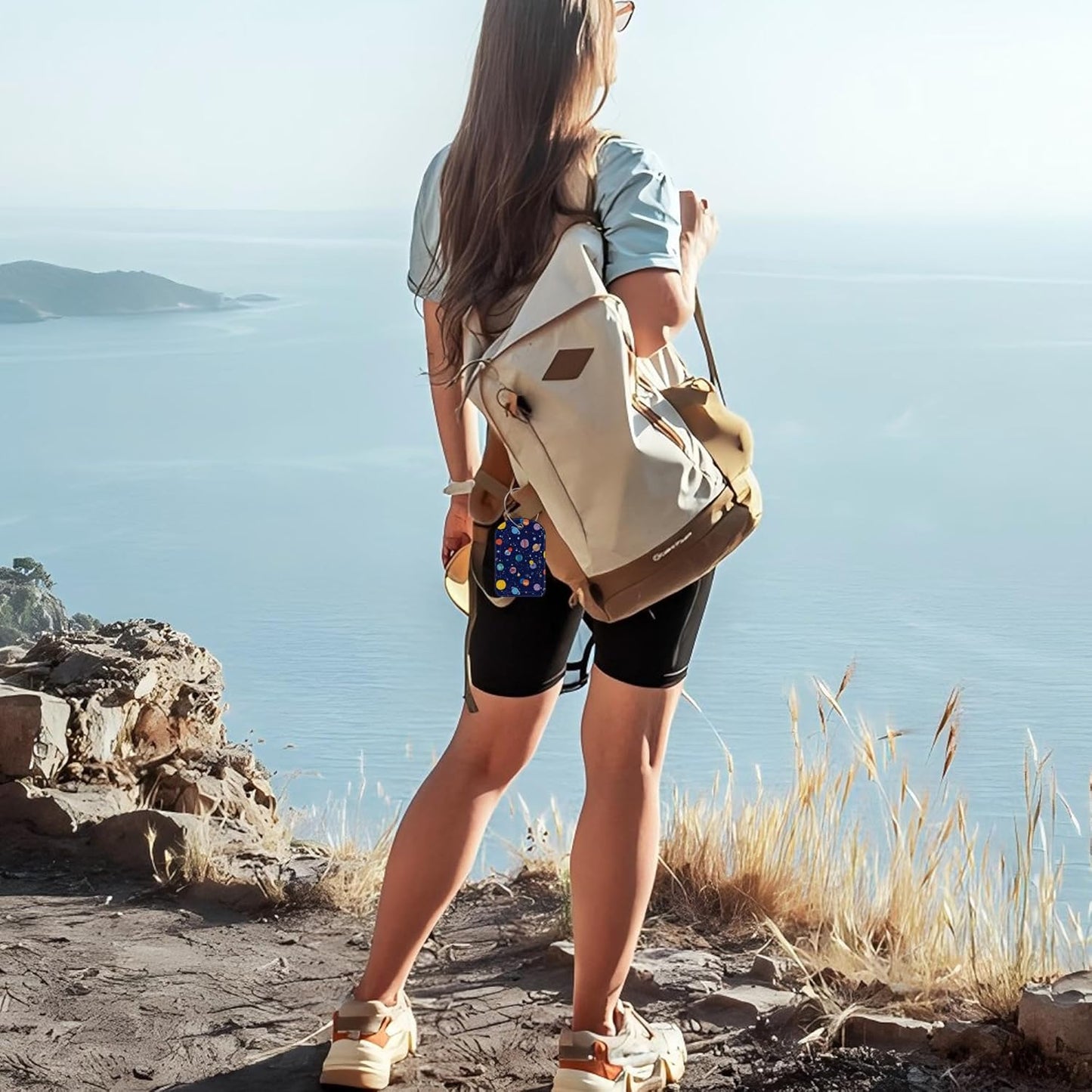 Space Planets Luggage Tag for Suitcase Set of 2 PU Leather Cute Luggage Tags with Stainless Metal Loop ID Label Privacy Flap Suitcase Tags for Women and Men Travel