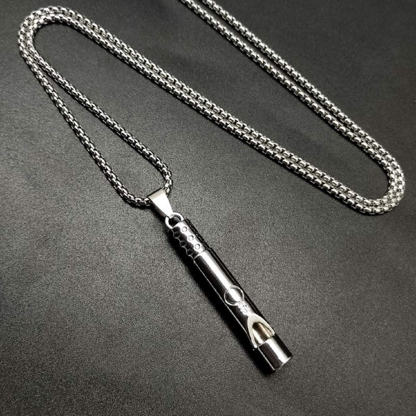 Emergency Survival Whistle Pendant Necklace for Men Women, Titanium Steel Loud Coach Whistle Necklace with Chain, Portable Keychain Whistle for Life Saving, Hiking, Camping and Pet Training
