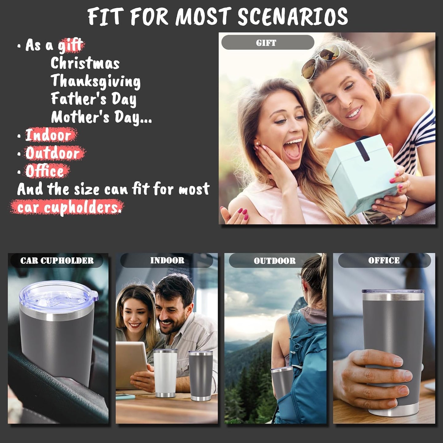 20 oz Tumbler with lid Double Wall Vacuum Insulated Tumblers Stainless Steel Coffee Mug Travel Coffee Tumbler Powder Coated Tumbler Cup Keep Hot&Cold - (Mix 12 Pack)