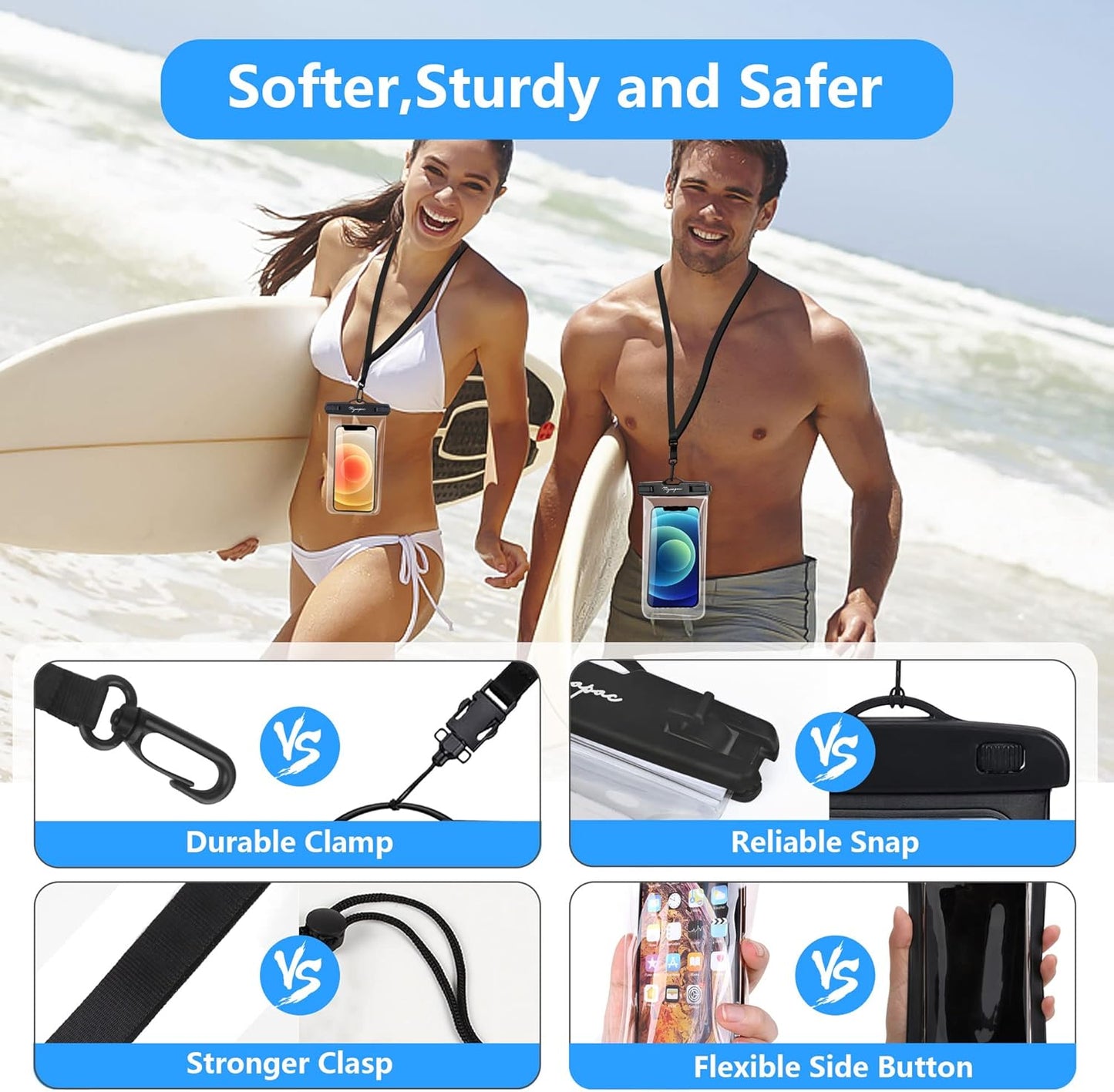 Waterproof Phone Pouch Bag - 7.5in Waterproof Phone Case for Beach Travel Must Haves, IPX8 Cellphone Dry Bag with Lanyard for iPhone 16 15 Pro Max Galaxy S25 Pixel 8a, Cruise Essentials