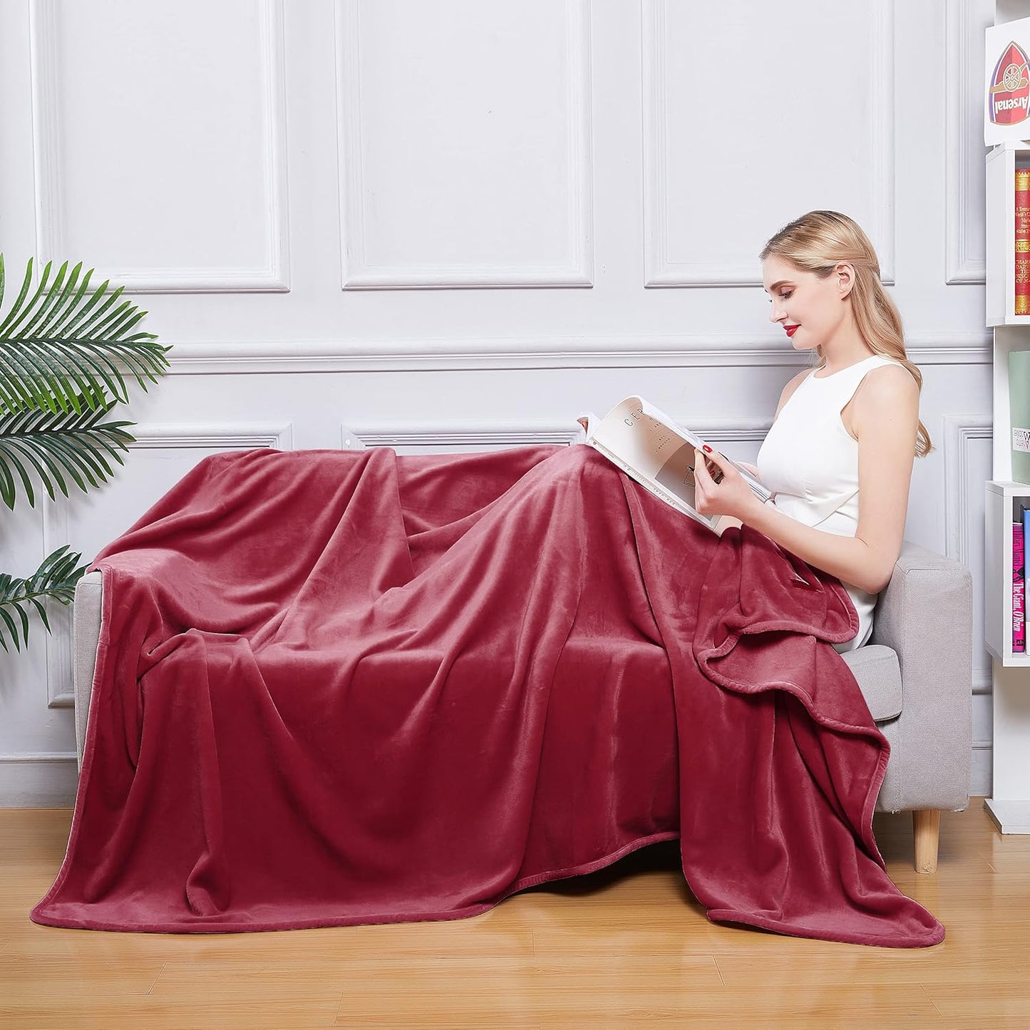 Surii Home Luxury Microfiber Flannel Blanket, Super Soft, Warm, Cozy, Fluffy, and Breathable, Perfect Throws for Bed, Couch, Sofa, for All Season Use. 350GSM Travel Size 50x60 Inches (Burgundy)