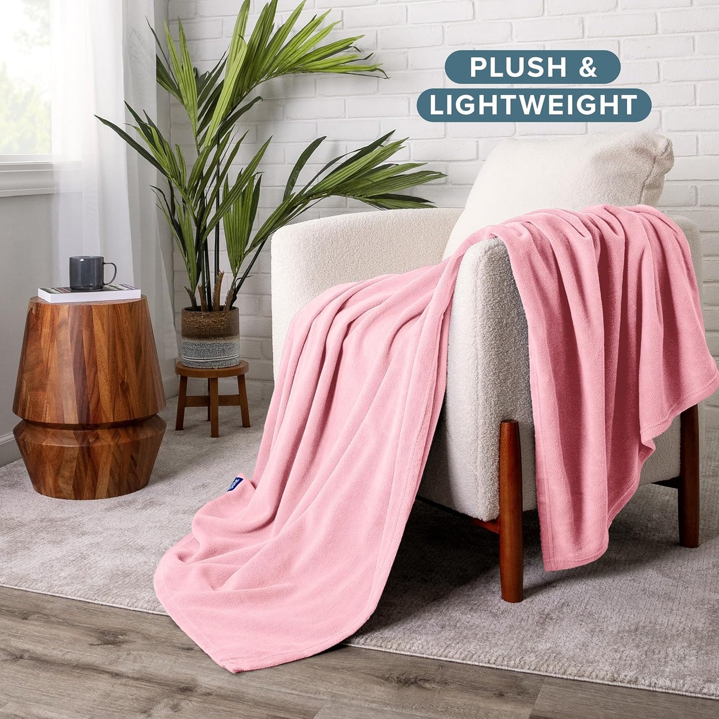 Bare Home Polar Fleece Blanket - Throw - Light Pink - Warm & Cozy - Premium Fleece - Blanket for Bed, Sofa, Camping, Travel and Cold Nights - Lightweight (Throw, Light Pink)