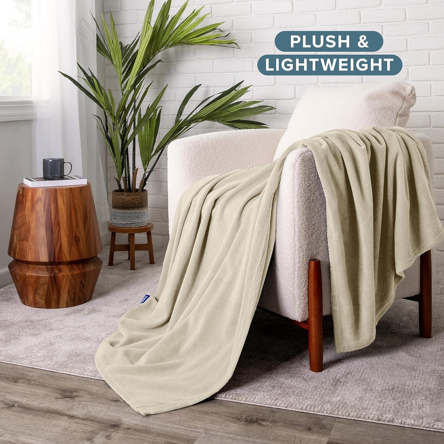 Bare Home Polar Fleece Blanket - Extra Long - Oyster - Warm & Cozy - Premium Fleece - Throw for Bed, Sofa, Camping, Travel and Cold Nights - Lightweight Blanket (Twin/Twin XL, Oyster)