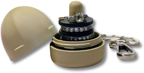 RING THING - Ring Holder Keychain, Jewelry Organizer and Storage, Portable Waterproof Ring Holder, Pill Box Keychain Container, Gym Accessory, and Travel Ring Case (Khaki)