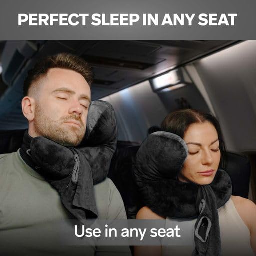 JPillow Travel Pillow for Airplanes – A Little Bulky, Expensive, and Takes a Couple of Minutes to Master, but Supports Your Head and Neck in Genuine Luxury – British Invention of The Year (Black)