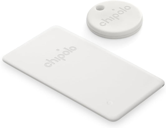 Chipolo Point Bundle - 1X ONE + 1x Card Item Finder, Bluetooth Tracker, Wallet Finder - Works with Google's Find My Device app (Android only) (Off White)