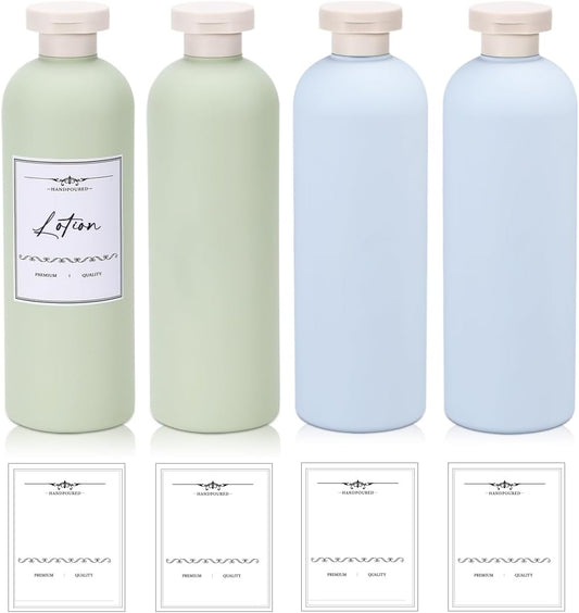 13.5 oz Plastic Travel Shampoo Bottles, Refillable Flip Cap Squeeze Bottles for Toiletries, Large Leakage-proof Travel Shampoo and Conditioner Container (Blue and Green)