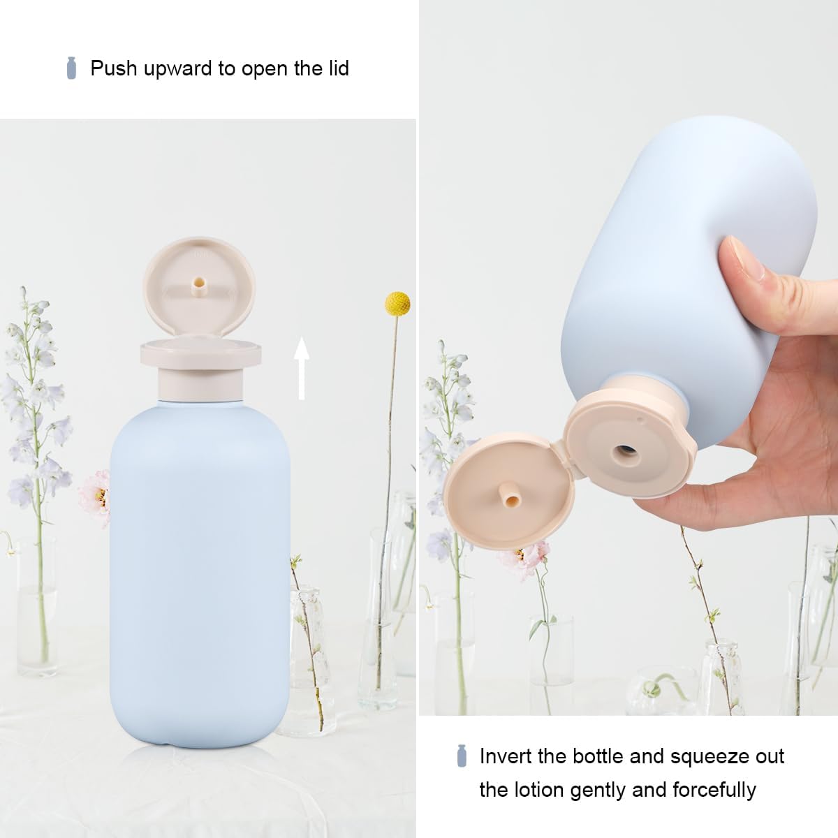 ASEVAT 10oz 4Pcs Plastic Refillable Travel Shampoo & Conditioner Bottles With Flip Cap