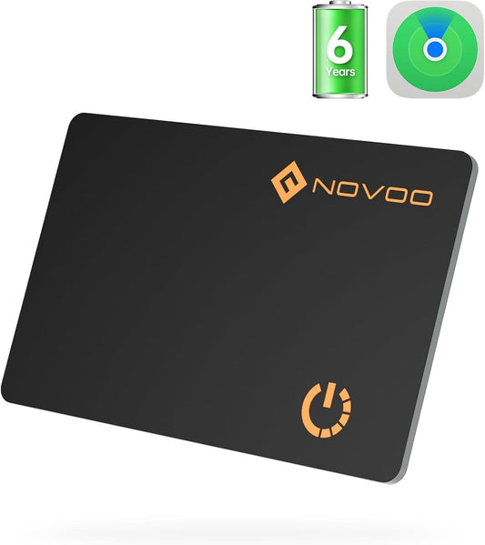NOVOO Air Locator Tag (iOS Only) Wallet Tracker Card with Apple Find My, Smart Card Bluetooth Tracker, 6 Years Battery, IP68 Waterproof, Keys Finder and Item Locator for Keys, Bags, Passport(BK)