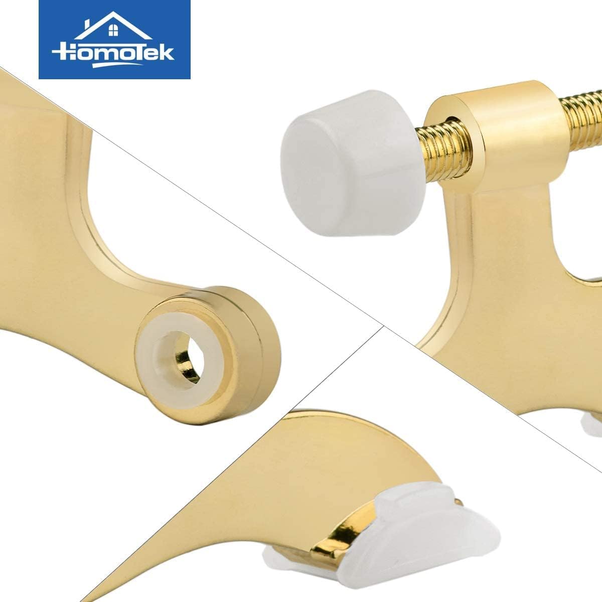 HOMOTEK 36 Pack Hinge Pin Bright Brass Door Stopper, Gold Door Stops, Adjustable Deluxe Heavy Duty Door Stopper 2-1/2"x1-3/4”,with White Rubber Bumper Tips