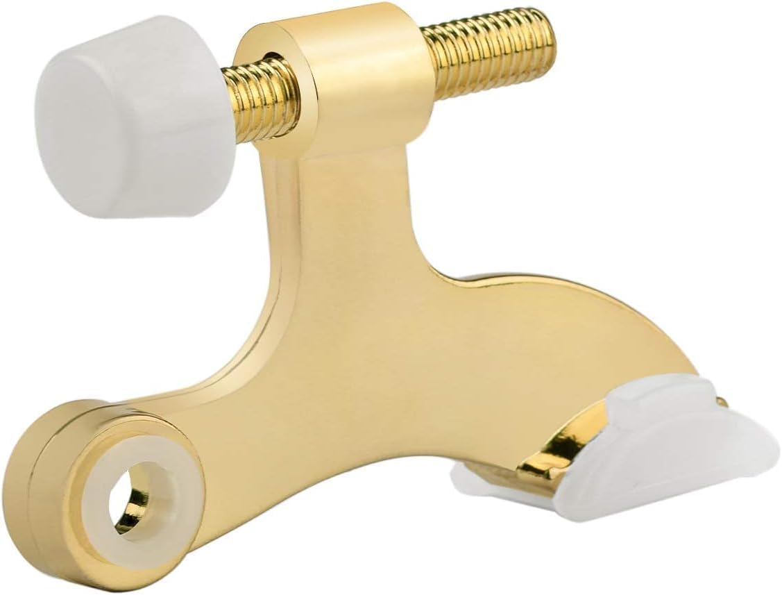 HOMOTEK 36 Pack Hinge Pin Bright Brass Door Stopper, Gold Door Stops, Adjustable Deluxe Heavy Duty Door Stopper 2-1/2"x1-3/4”,with White Rubber Bumper Tips