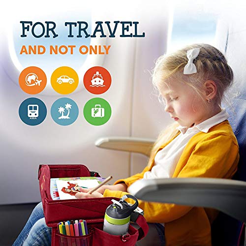 Coolmum Kids Travel Tray, Toddler Car Seat Tray, Double Sided Activity Organizer, Snack Lap Tray, Baby Stroller Table, Airplane Play Table, Waterproof and Foldable (Premium Red)
