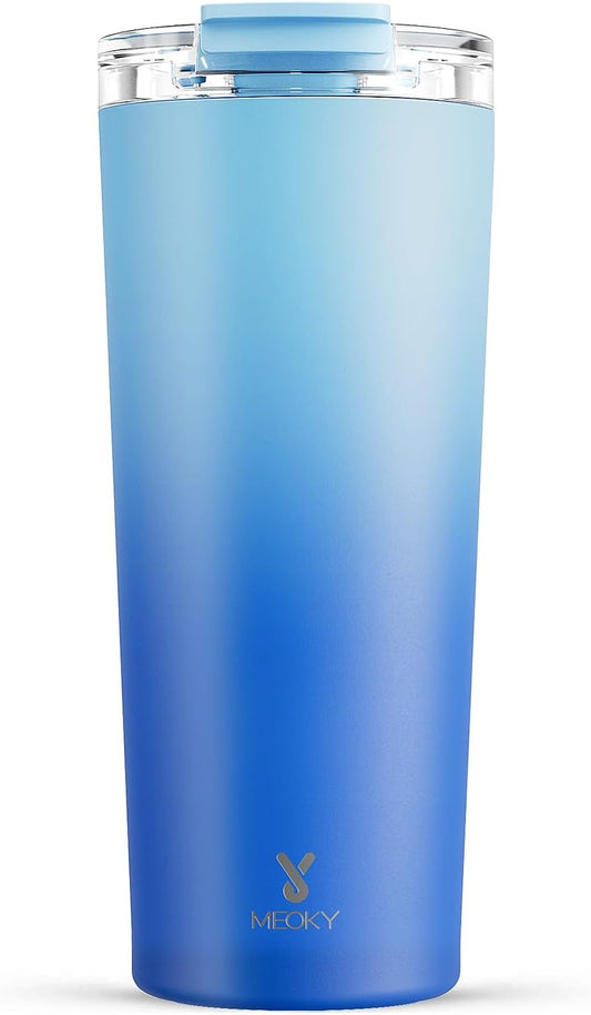 Meoky 24 oz Travel Coffee Mug with Leak-proof Lid, Stainless Steel Insulated Coffee Tumbler, Keeps Hot for 8 Hours or Cold for 24 Hours, Fits in Car Cup Holder (Sky)