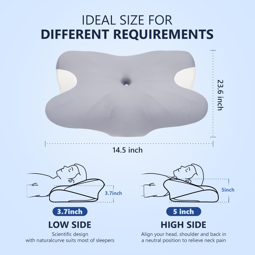 Cervical Pillow for Neck Pain Relief, Ergonomic Neck Pillow for Sleeping, Side Sleeper Pillows for Adults - Memory Foam Pillows with Cooling Case